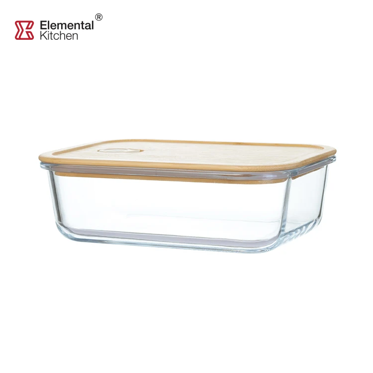 Bamboo Lid Lunch Box, Borosilicate Storage Canister, Glass Food Storage Containers