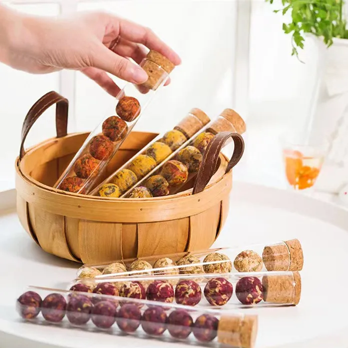 100% natural flower tea 8 flavors mixed glass tube packaging flower tea ball