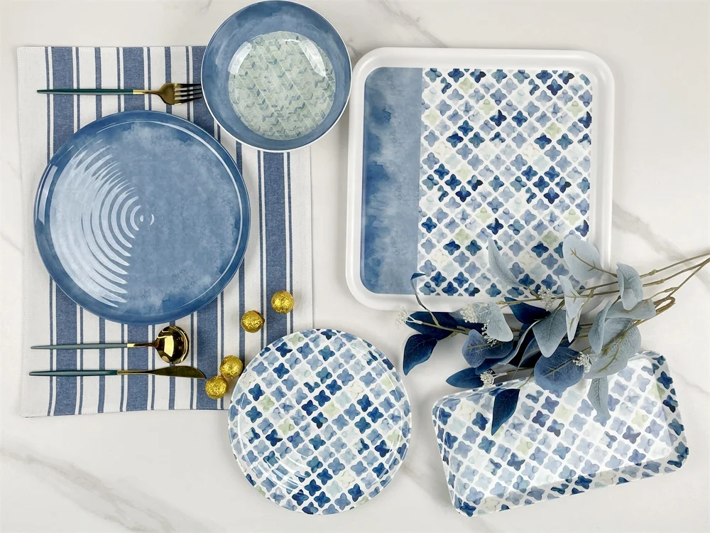 Melamine hard plastic 18 piece combo plates diner set daily homeware complete wedding dinner plates set for 6