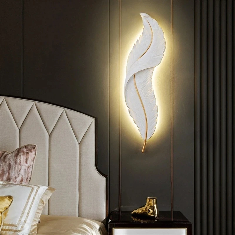 Modern And Minimalist Living Room Wall Bedroom Bedside  Decoration Light  Luxury Creative Entrance Wall Feather Wall Lamp