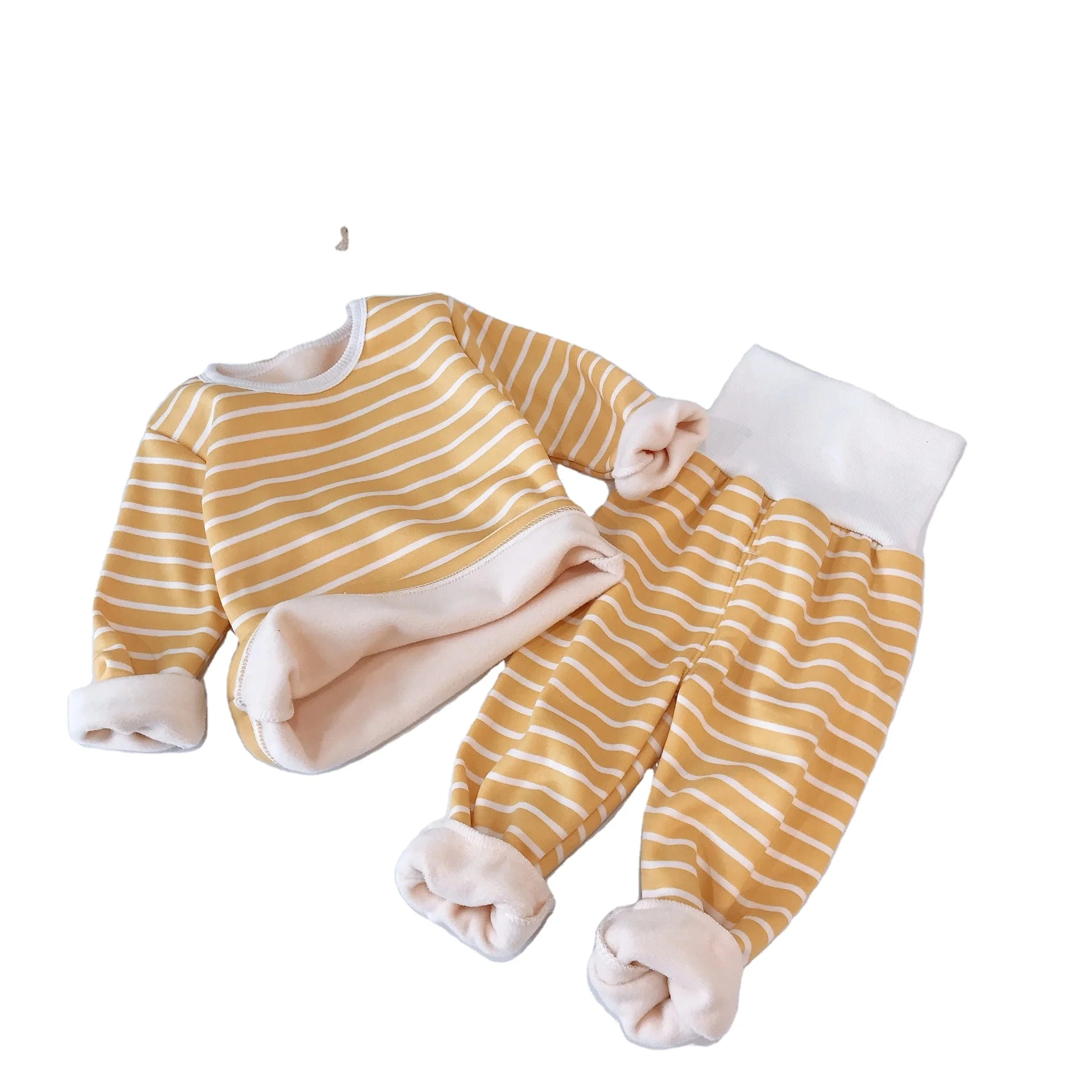 Wholesale Children Kids Striped Long Sleeve Fur Fleece Warming Pajamas Set Toddler Milk Silk Sleepwear Winter Pajamas Baby