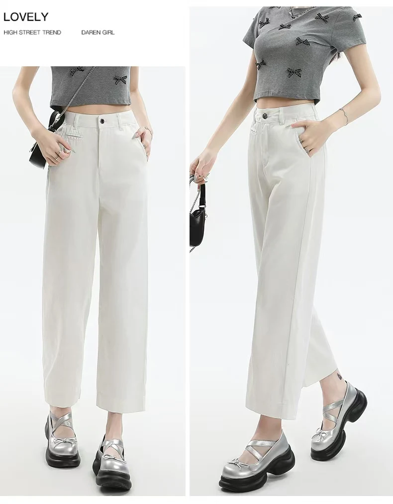 whole denim women new style  summer new thin  loose straight ice silk high waist show thin white pants