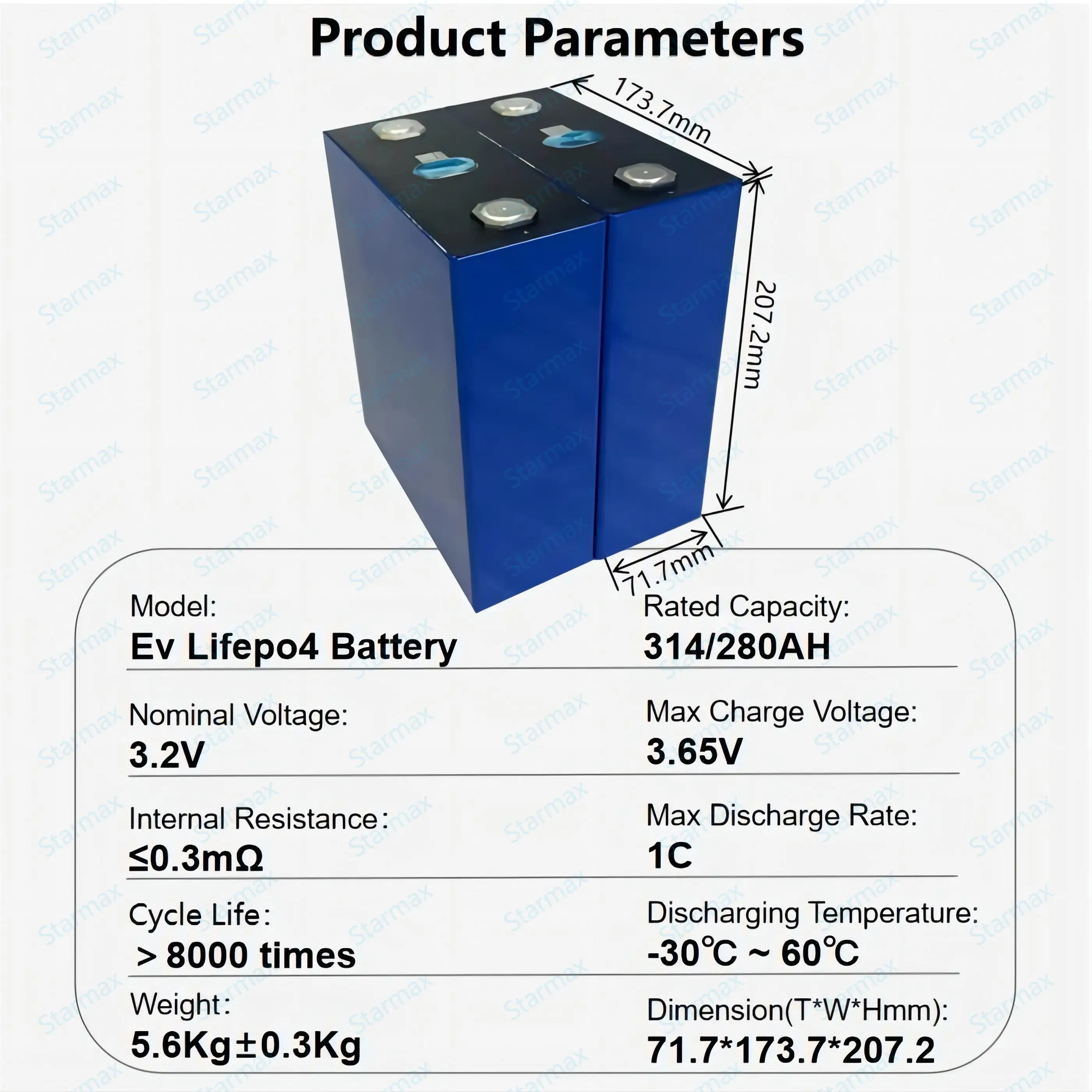 Starmax 314Ah 306Ah 280Ah 3.2V MB30 MB31 LF280K LFP Rechargeable Lithium ion Battery Prismatic LiFePO4 Battery Cell Solar Energy