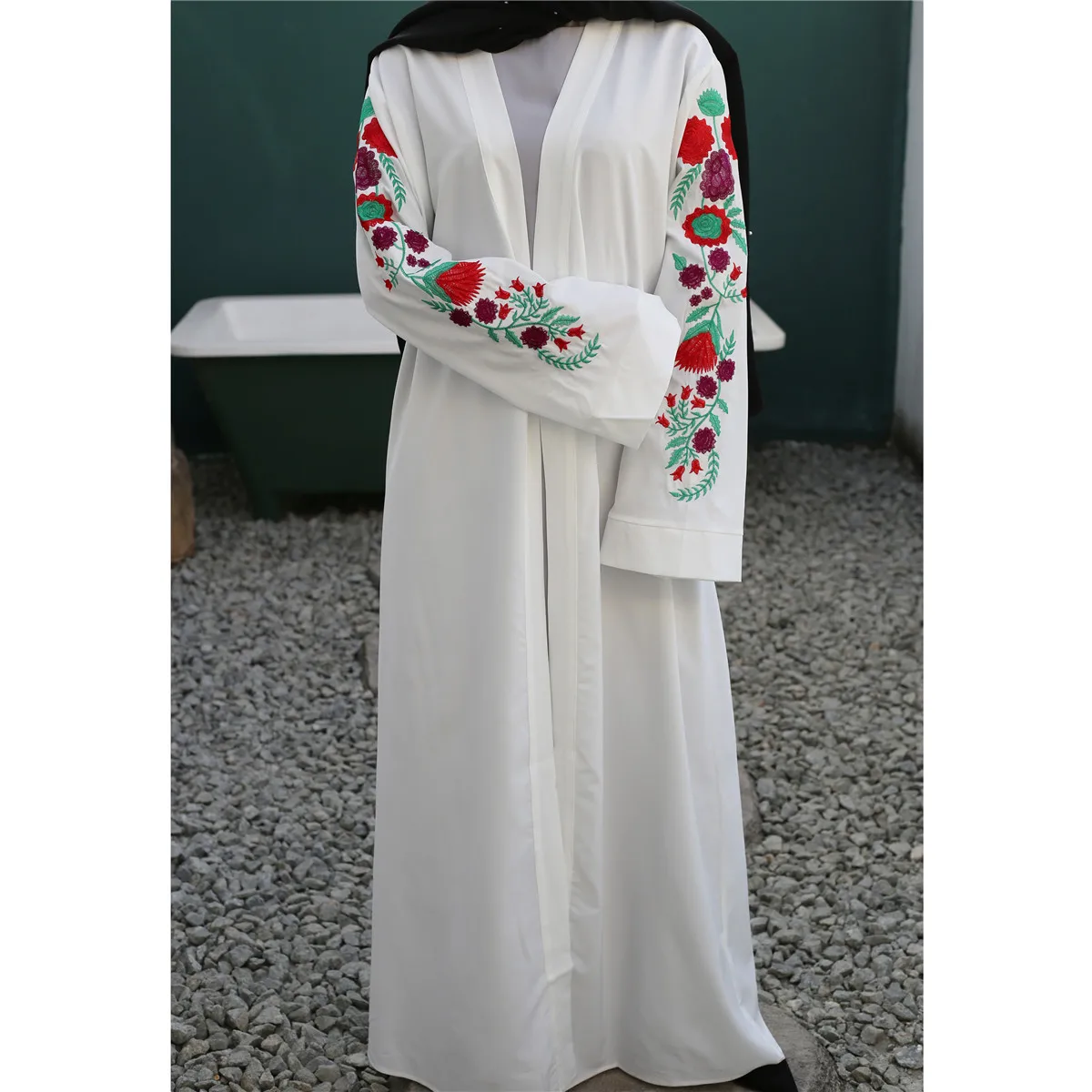 1713# Amazing Quality Maxi Muslim Dress Fashion Clothes Embroidered Kimono Cardigan Turkish Women Open Abaya Dubai Islamic Dress