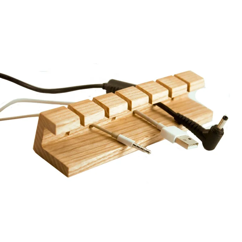 6 Slots Solid Oak Wood Wires Management Desk For Laptop Mac Quirky And USB Clip