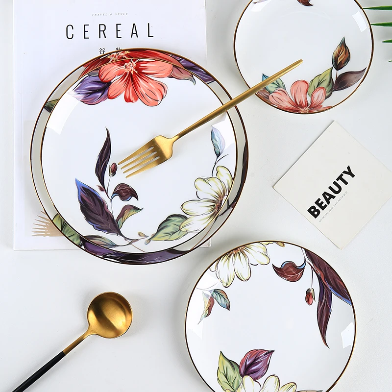 New arrival Hot sale Ceramic Bone China Round dinner Plates Modern style Snack Dishes