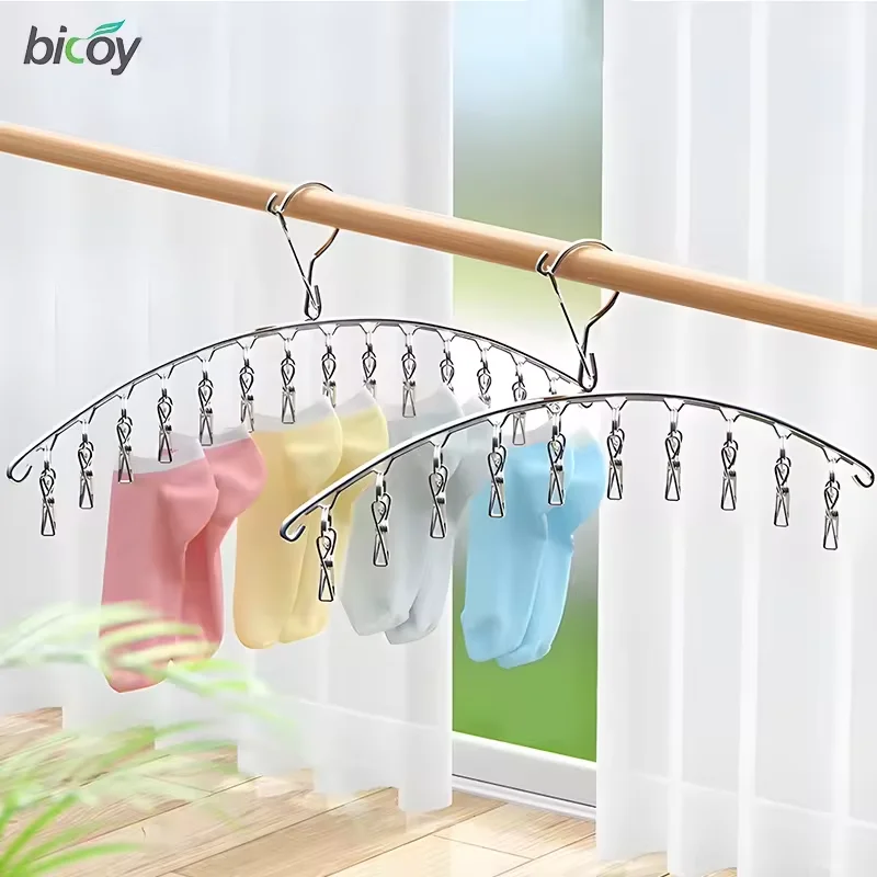 Stainless Steel Clothes Racks Multi-functional Sock Windproof Hook Clip Drying Racks Laundry Hanger Rack socks hanger
