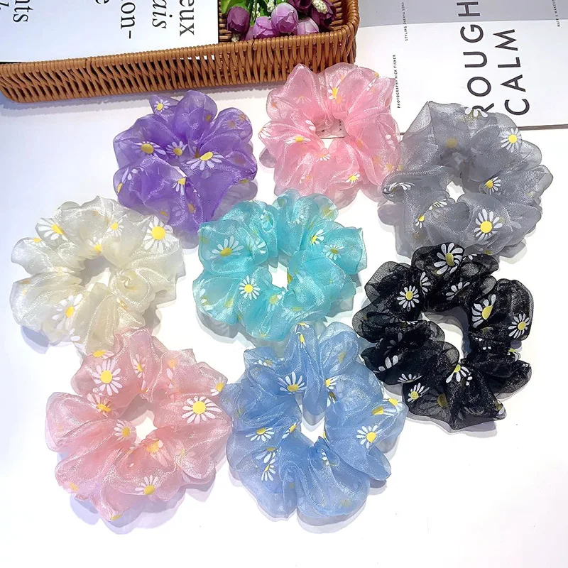Yucat Fabric Giant Elastic Hair Bands Flower Accessories Scrunchy Mesh Hair Ties Oversized Daisy Organza Scrunchies For Woman