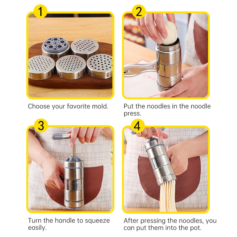 Noodles Maker Machine Portable Manual Operated Stainless Steel Sturdy Homemade Pasta Maker For Fresh Fettuccine