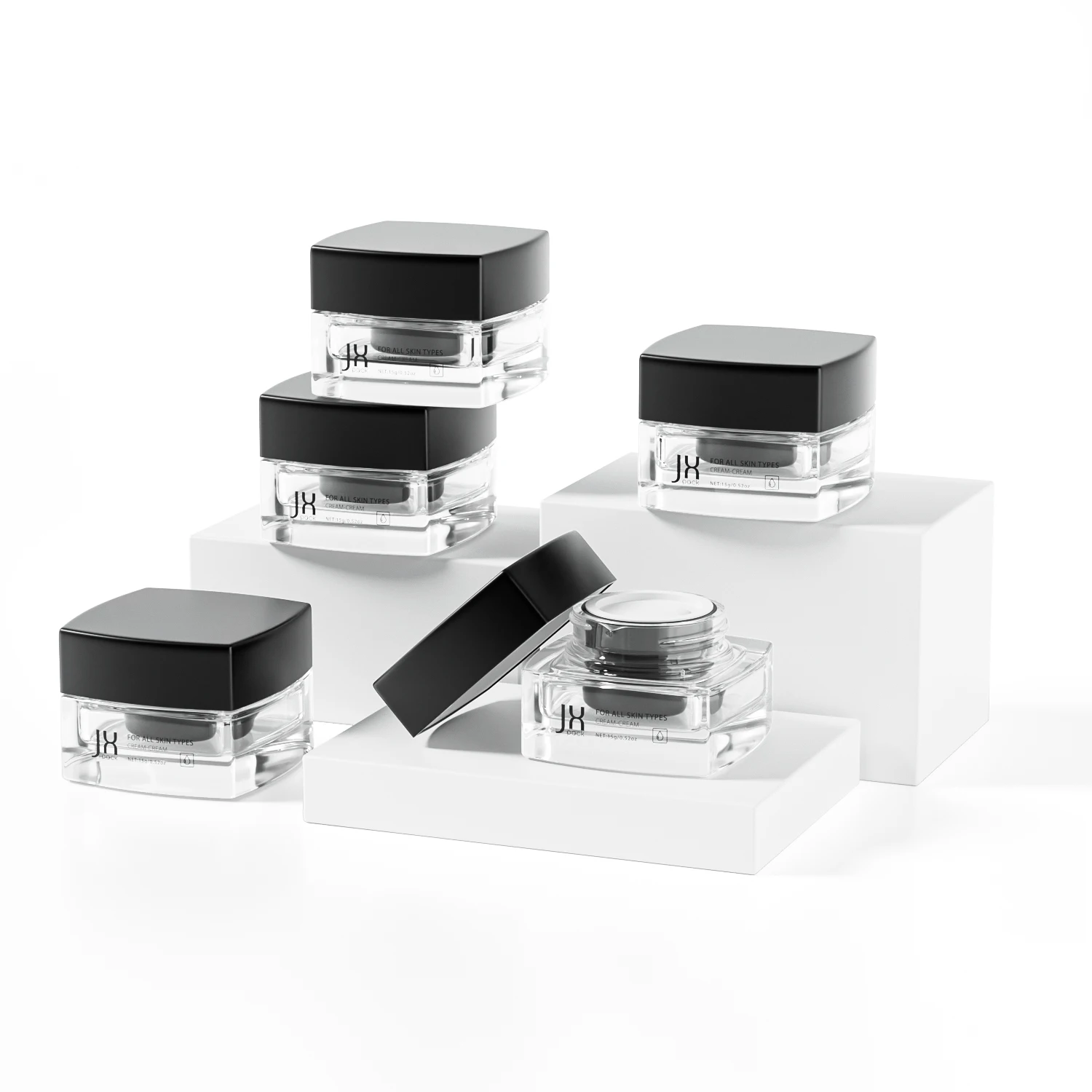 Wholesale 15g 25g refillable skincare cream container packaging eco friendly green custom square glass cosmetic jars with lid