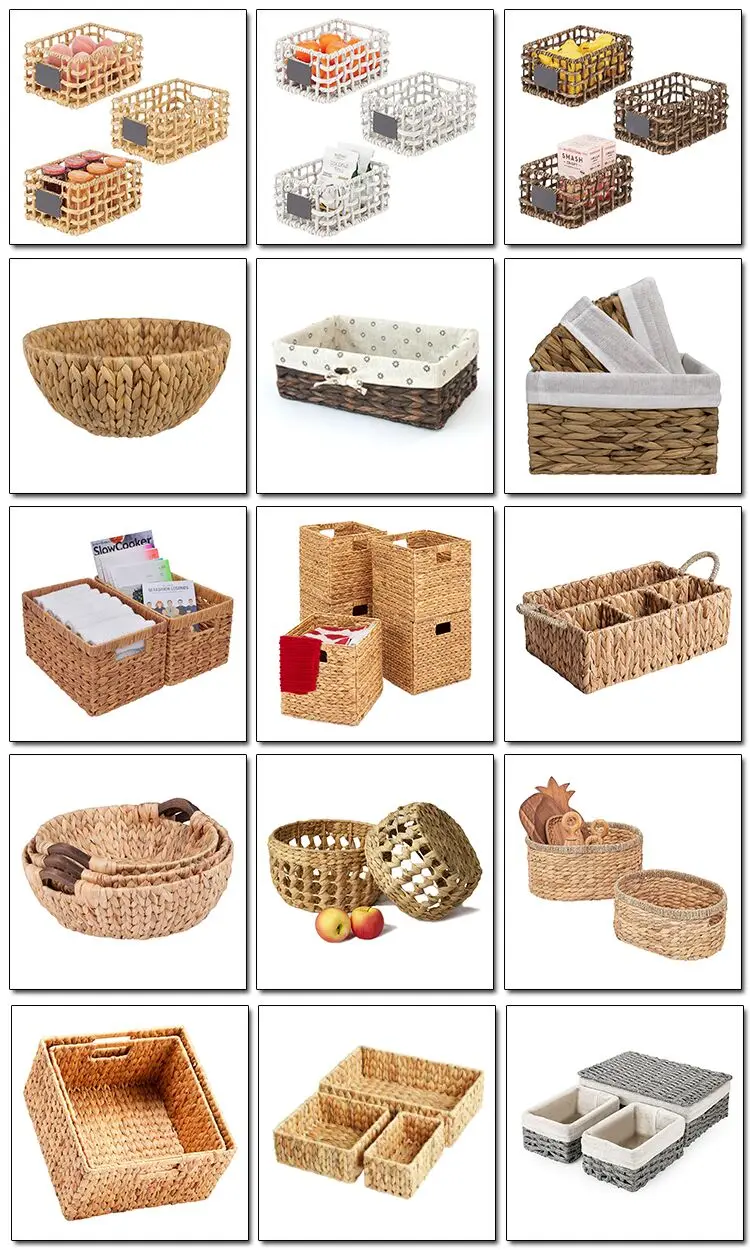 Handmade  Water Hyacinth Basket Straw Woven Basket Home Organizer Bins with handle