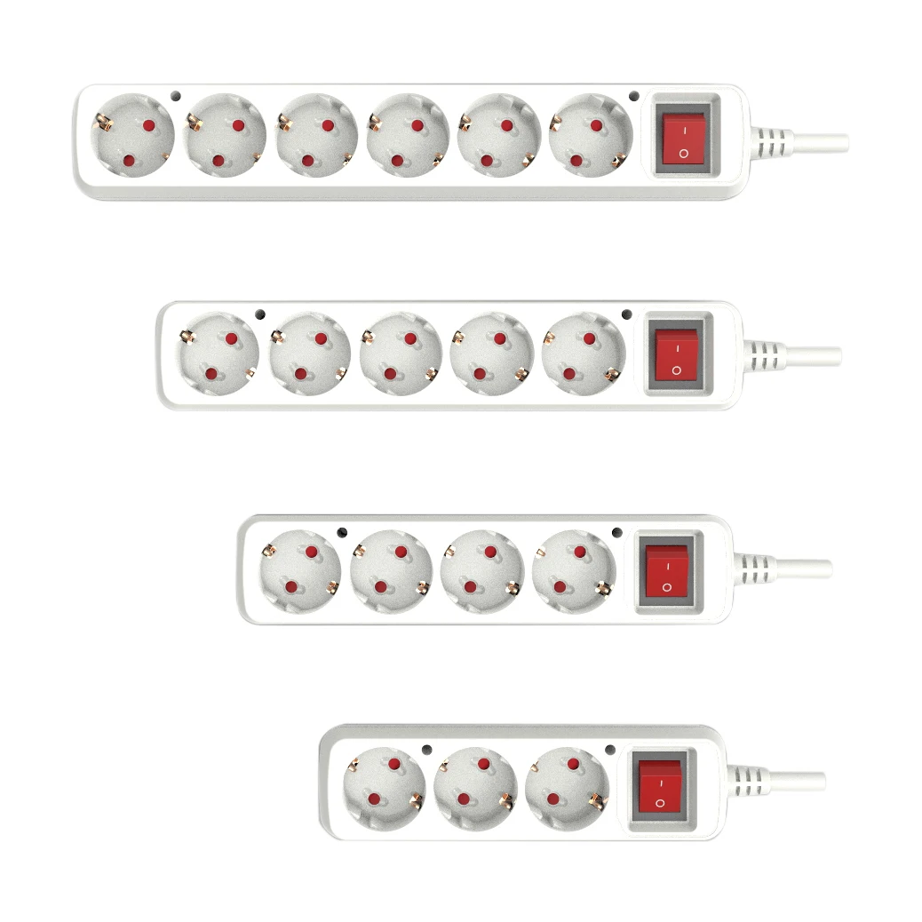  250V 16A 3/4/5/6 way German Outlet EU Plug Multi Extension socket 1.8m/3m/5m cable Power Strip with overload
