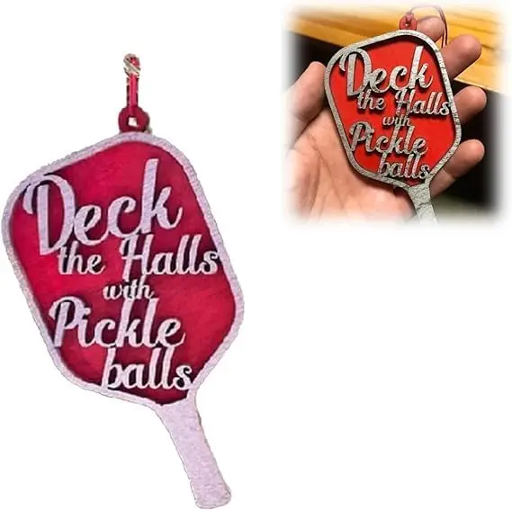 Pickleball Christmas Ornament,Hanging Tree Accessories,Deck The Halls with Pickle Balls Red Paddle