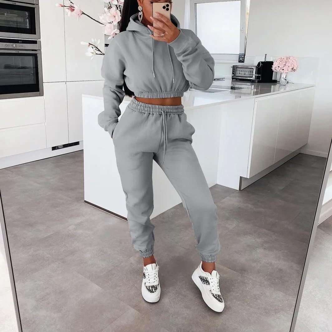 Sweat pants and hoodie set for Women Set 2 Piece Tracksuits Outfits Sexy Long Sleeve Crop Hoodie Jogger pants Matching Sets