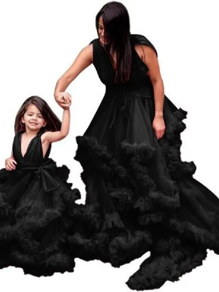 New Arrival Mother Daughter Dresses Mommy And Me Cloud Flower Chiffon Family Lo Dresses For photography Party Wear Frocks