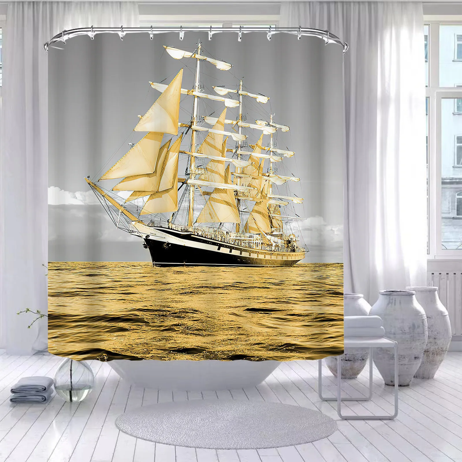 Nautical Fantasy Ocean Vintage Shower Curtain Bathroom Decor With Hooks