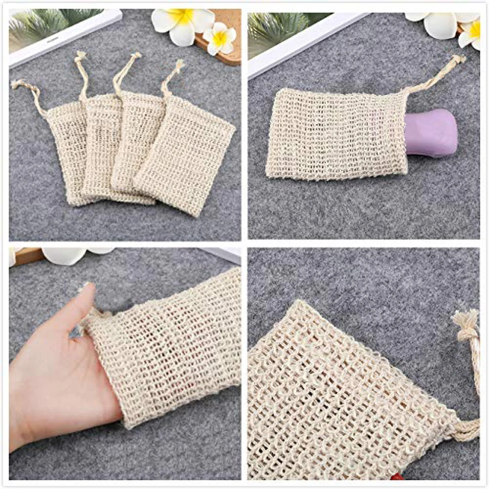 
9X14cm Soap Exfoliating Bag Drawstring Natural Sisal Soap Saver Pouch Mesh Soap Bar Bag For Shower 