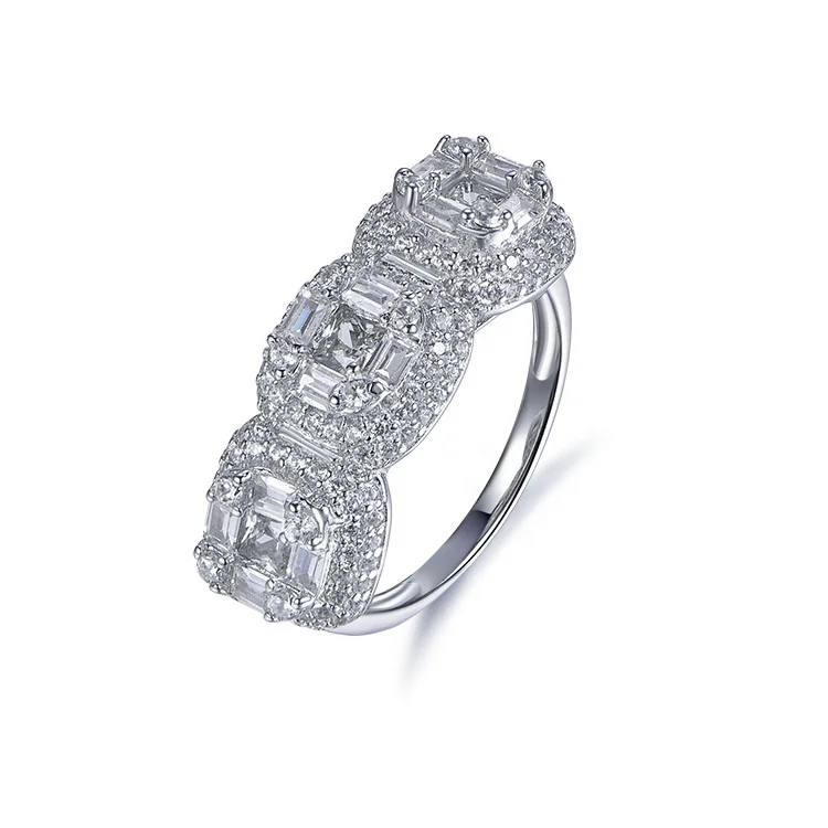 
Custom Delicacy Pave White Gold Zirconia Ring Baguette Net Shape Cocktail Ring 