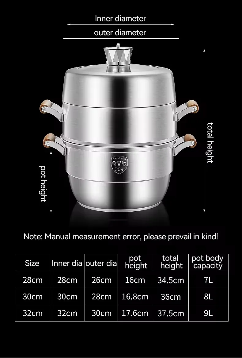 Nice quality encapsulated base bottom fast heat save time kitchen no battery automatic timer large 32cm steam steamer pot cooker