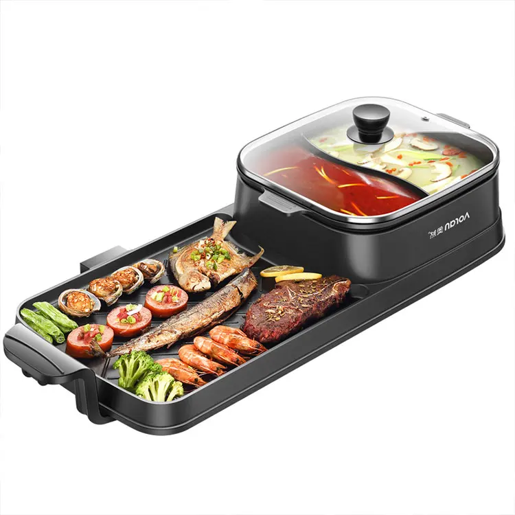 Professional 2000W Multifunction Cooking Table Bbq Electric Grill With Hotpot