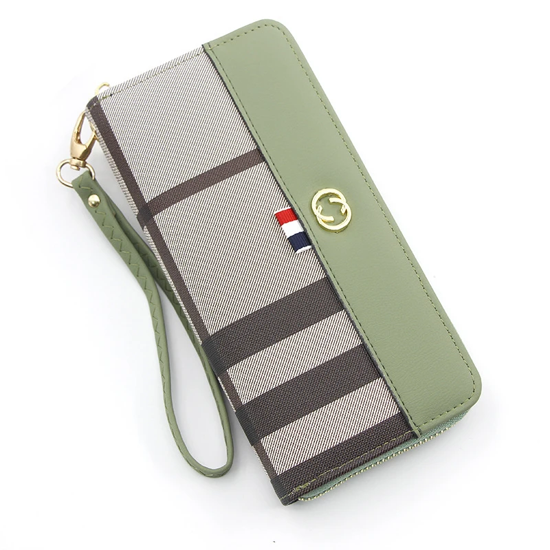 JF2036 Стильный женский кошелек ручной работы из кожи в клетку с ремешком на запястье