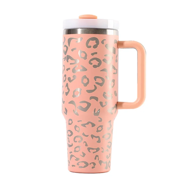 40oz Thermos cup leopard print car cup cup with a straw thermo beker stainless steel thermo mug