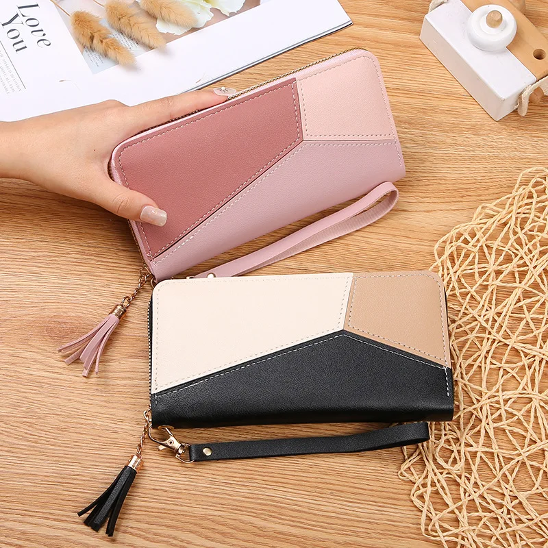 Lock splice pu long zipper Clutch phone woman wallet carteras para mujer porte feuille homme cuir carteira masculina