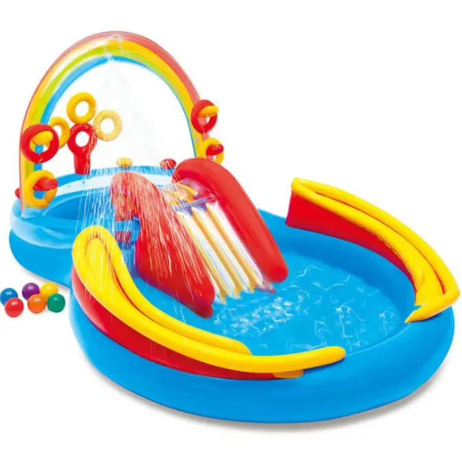 INTEX 57453 Rainbow Circle Recreation Center Inflatable Kids Water Slide Jet Swimming Pool