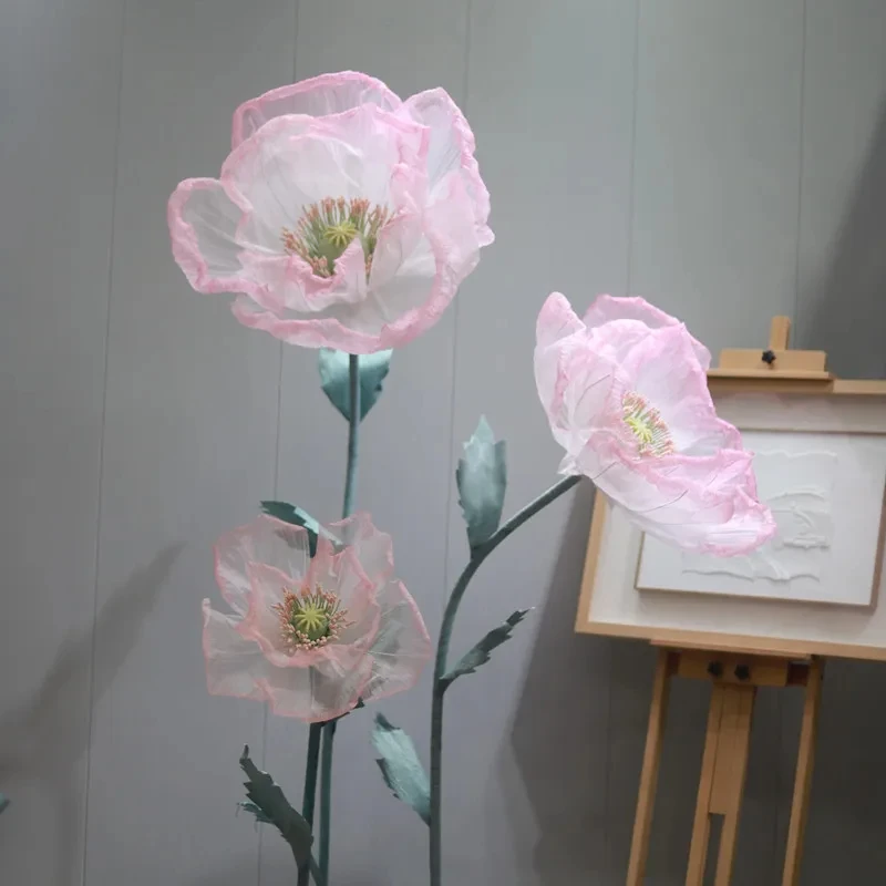 L-GF006 Wholesale artificial giant flower decoration giant paper flowers white giant organza poppy flower for wedding decor