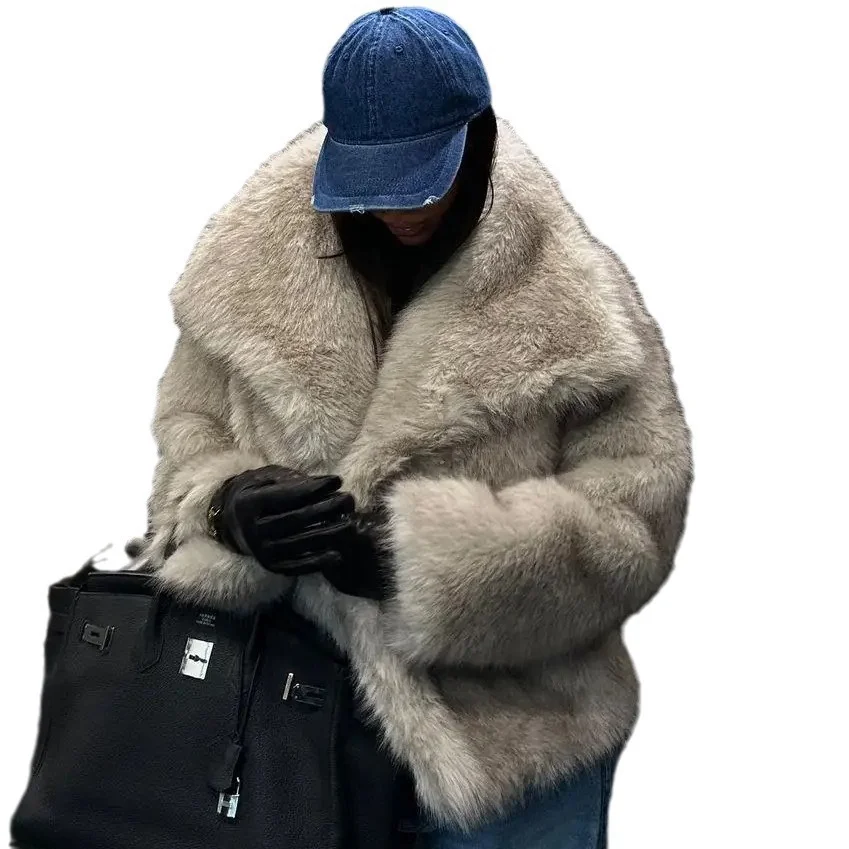 Women 2023 Tops Women Elegant Thick Warm Faux Fur Jackets S-5XL Mink Coats Autumn Winter Fluffy Black Faux Fur Coat