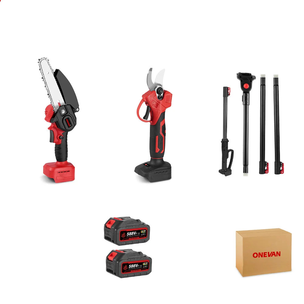 ONEVAN Brushless Garden Tool Set Electric Pruning Shear Battery Cordless Chainsaw with Tree Branches for Makita 18V