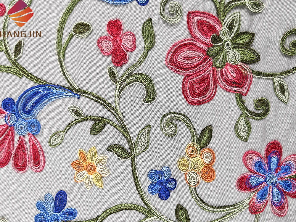 2023 Hot Sale 3D Flower Embroidered Net Lace Fabric French Guipure Embroidery Lace Fabric For DIY Dress