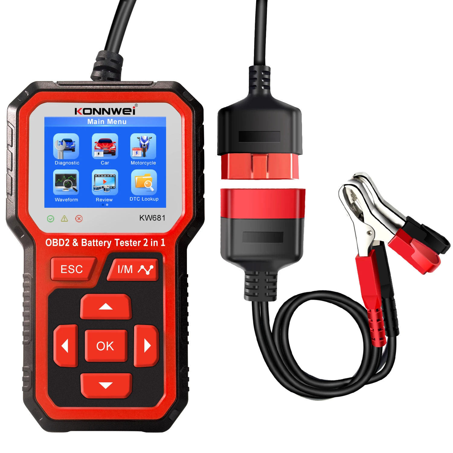 Universal Car Code Reader & 12V Battery Tester OBD2 Scanner 2 in 1 Auto Diagnostic OBDII EOBD Scan Tool O2 Sensor Engine Tester