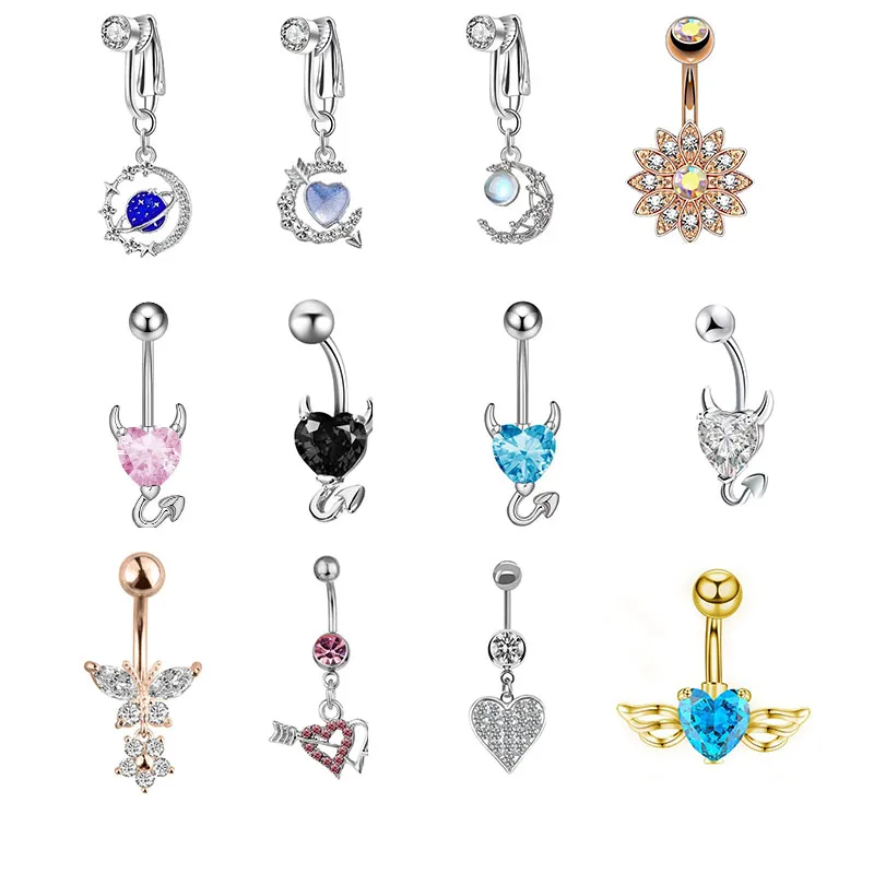 Wholesale Trendy Fashion Zircon Navel Ring Silver Gold Stainless Steel Belly Button Ring Butterfly Navel Body Piercing Jewelry
