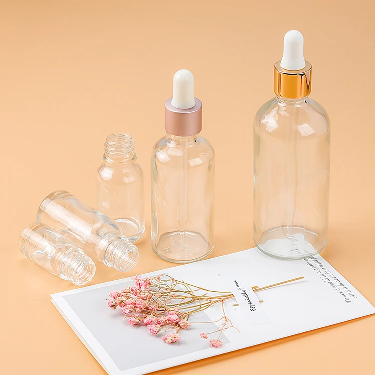 Hot sales transparent wholesale glass dropper oil serum bottles 30ml cosmetic clear essential oil bottle