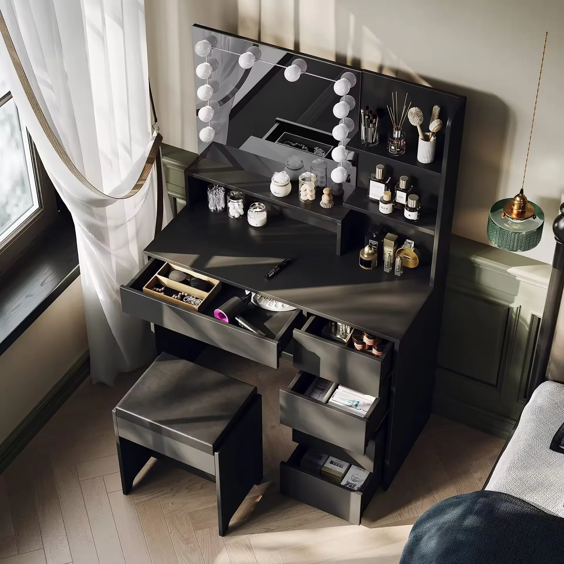 Bedroom Furniture Makeup Vanity Table Set Modern Dresser Makeup Vanity Desk Luxury Dressing Table With Mirror And Drawers