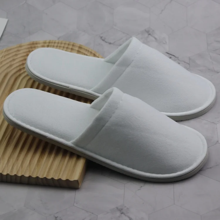 White Nap Clothe Wholesale Soft Hotel Disposable Slippers Customizable   Closed Toes Nap Clothe Hotel Slippers