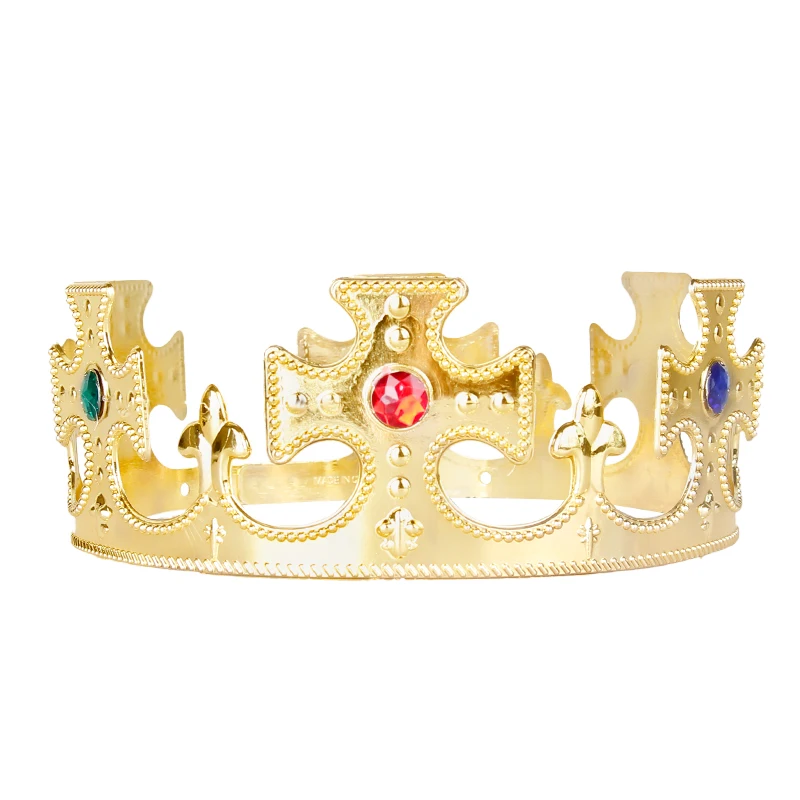 Cosplay costume Plastic Crystal Gold King Crown tiaras for Halloween birthday Christmas party decoration