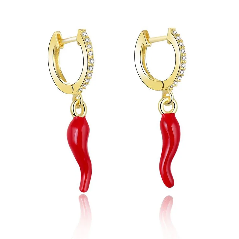 Red Pepper Earrings 925 Silver Needle Ear Dangling Simple Oil Drip Small Design Chili Earrings INS Style For Women