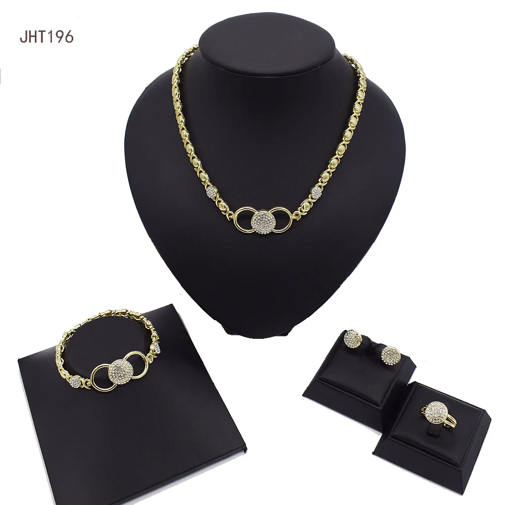 JHT196 трендовый 18K позолоченный XOXO бриллиантовый Круглый ожерелье и серьги ювелирный набор для женщин