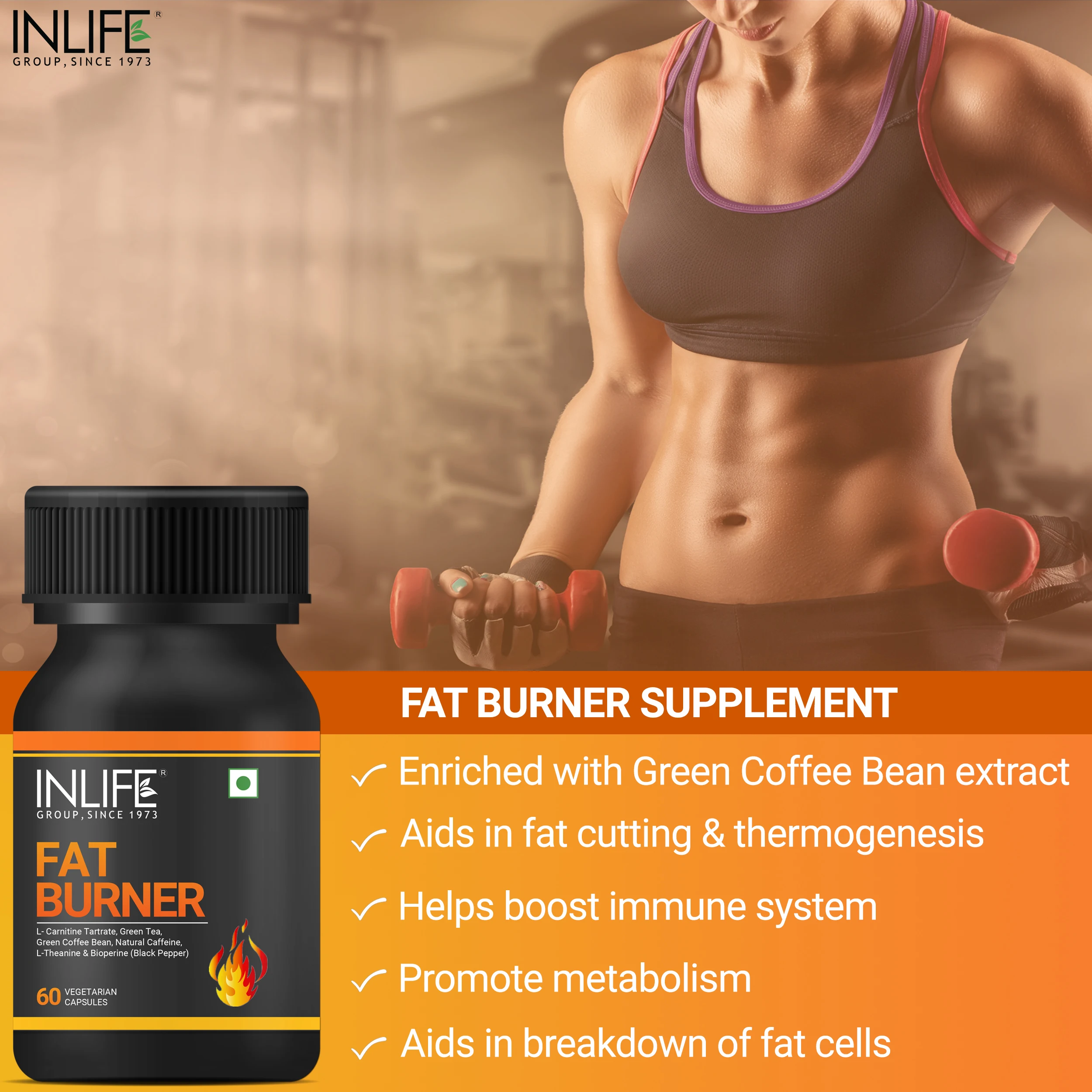 Капсулы для сжигания жира живота INLIFE, капсулы для похудения, добавки для потери веса, GMP, ISO 22000, сертифицированные фирменные добавки