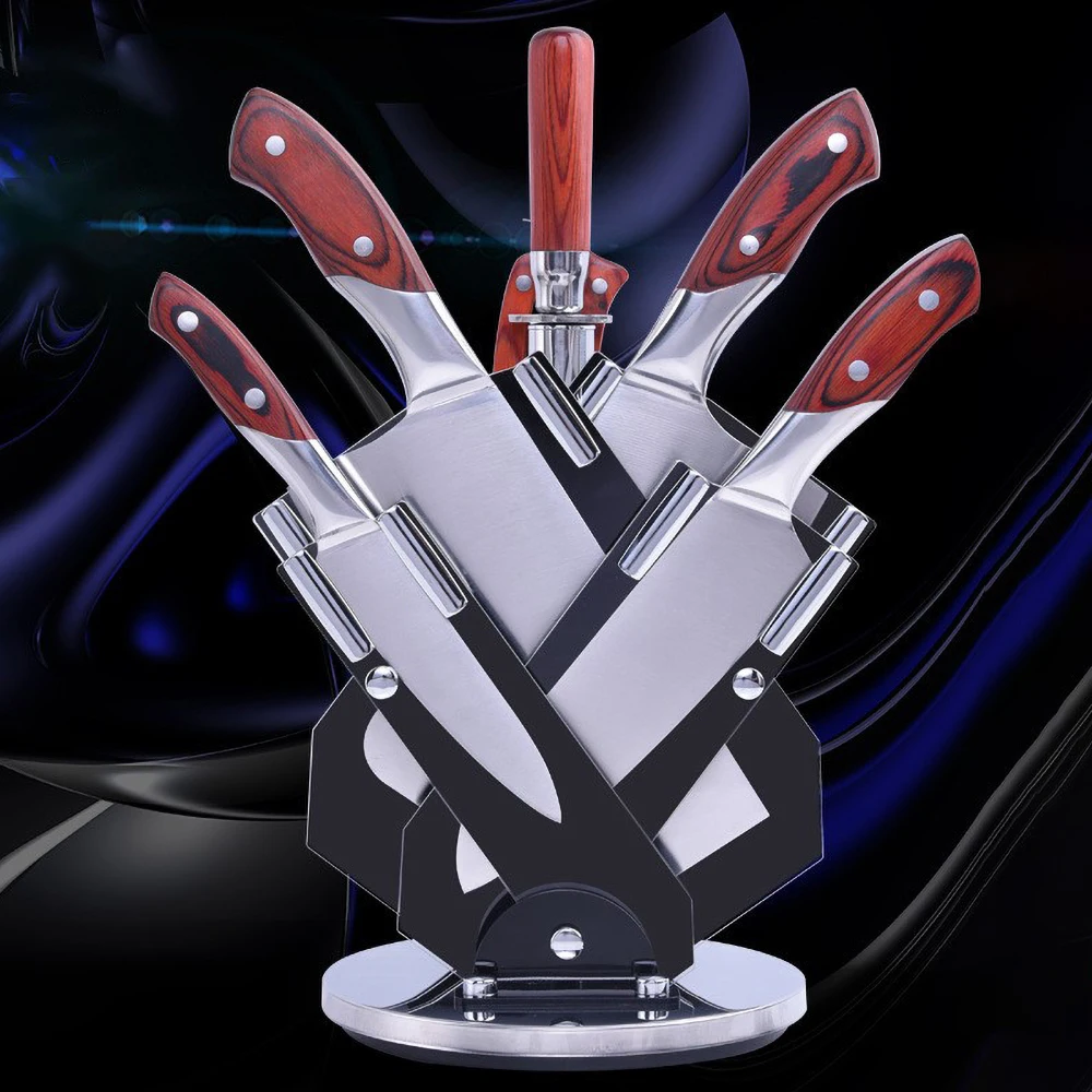 Premium Kitchen Knife Set With Wooden Handle Knives With Base Stainless steel Gift Set Bone Chopping Knife