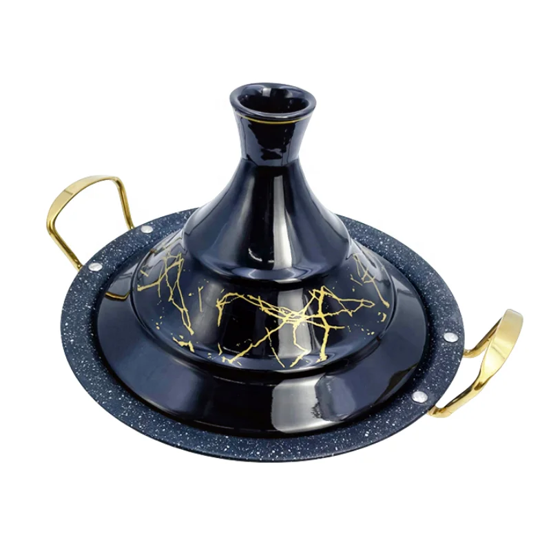 Moroccan Cookware Tagine Black Gold Lid Taji Porcelain Food Warmer Tajine Inox Non-stick Granite Induction Tagine