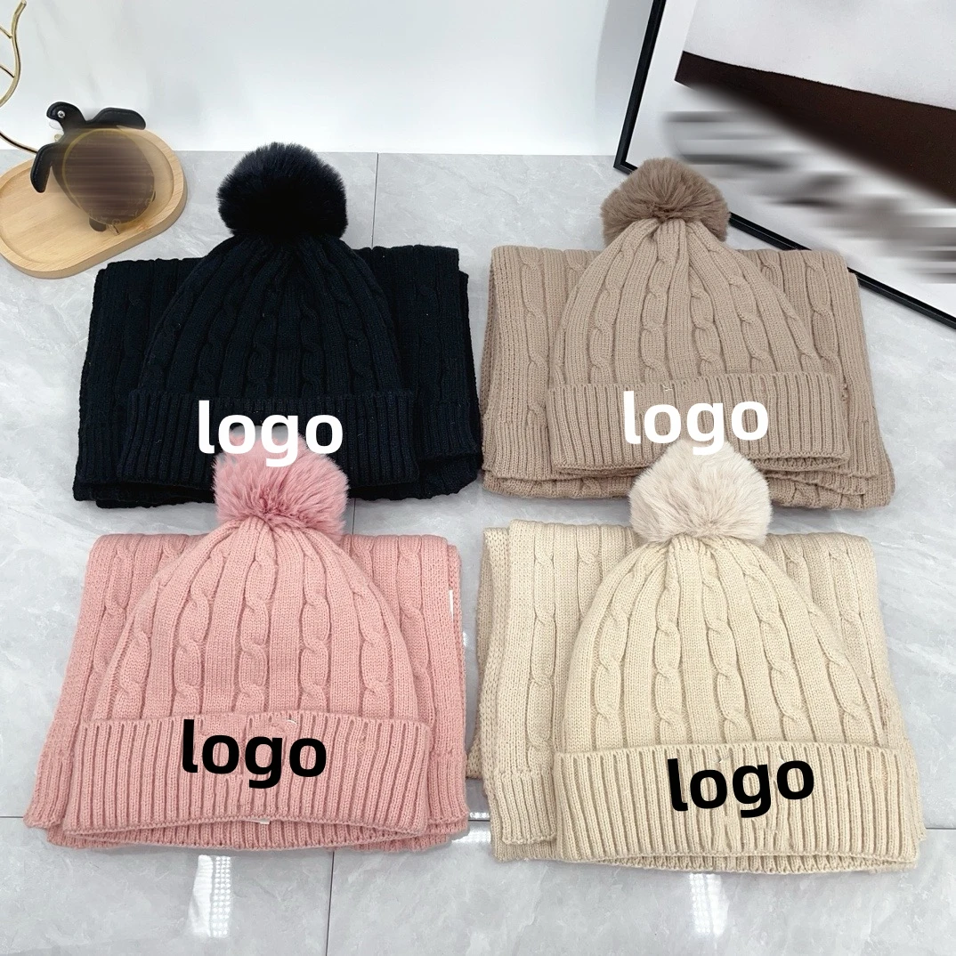 Wholesale designer hats winter fashion wool knit brand beanie and scarf set for women