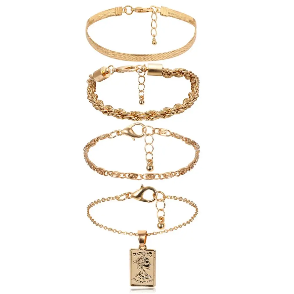 3pcs Best lady Vintage Gold Chain Bracelets For Women Latest Fashion Jewelry Friendship Party Charm Bracelets Bangles