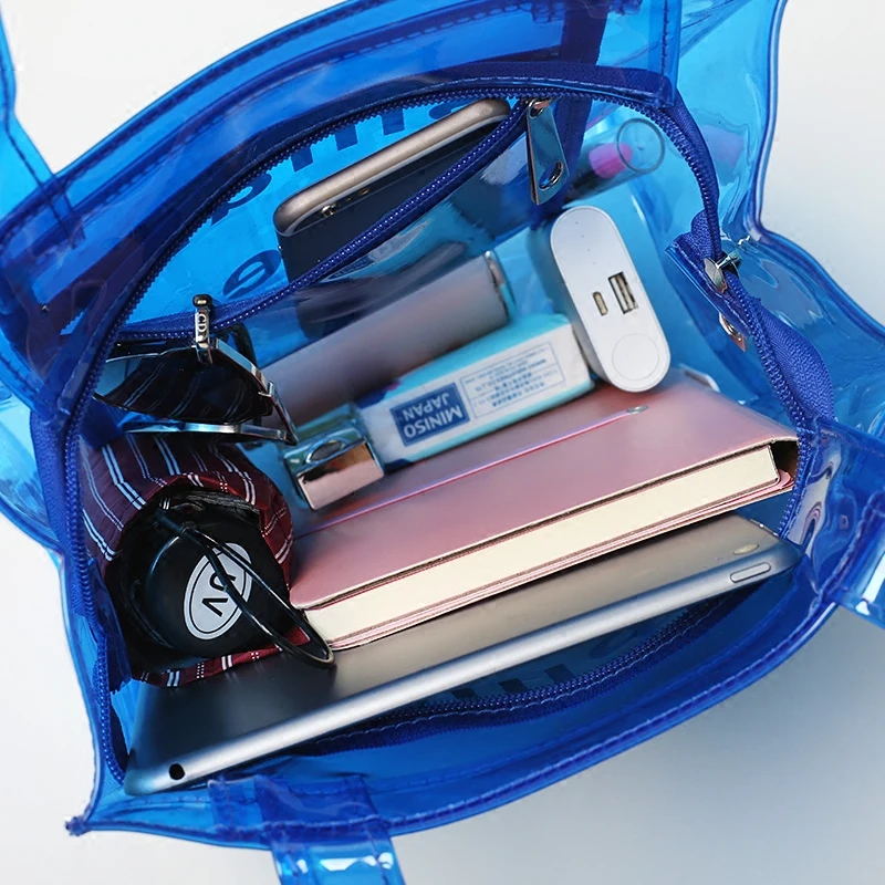 Custom Fashion PVC Transparent Jelly Handbags For Women Luxury Ladies Clear Neon Tote Bags