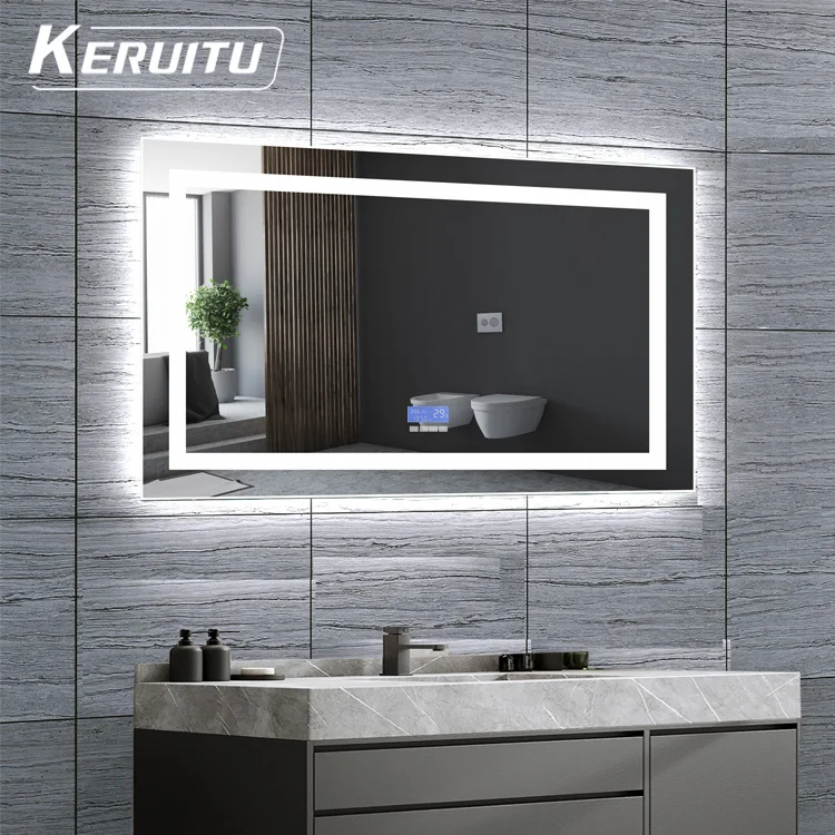 Anti-fog Time Temperature Display Smart mirror touch screen Bathroom Mirror With Led Light wall mounting bath mirrors