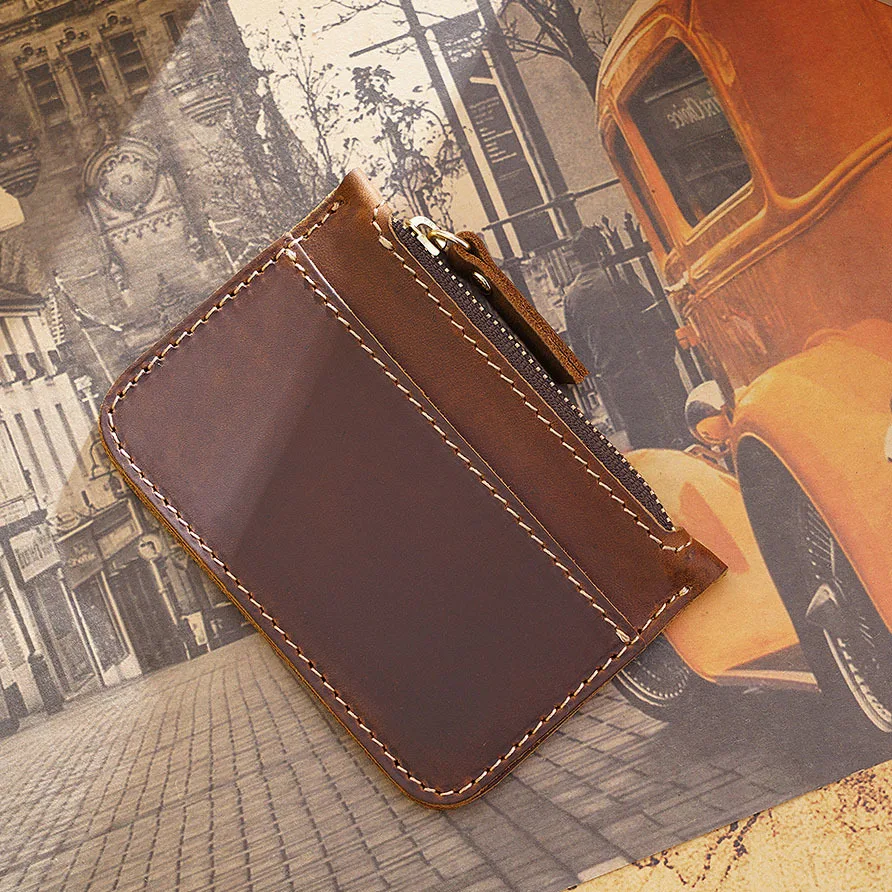 Винтажный кошелек ручной работы для мужчин и женщин кредитница из натуральной воловьей кожи минималистичный кожаный бумажник с монетницей тонкий клатч