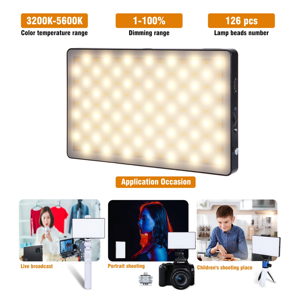LED Video Light N126 Camera Light 126pcs Bi-color LED OLED Display  with Built-in Lithium Battery for Video Shooting on Camera
