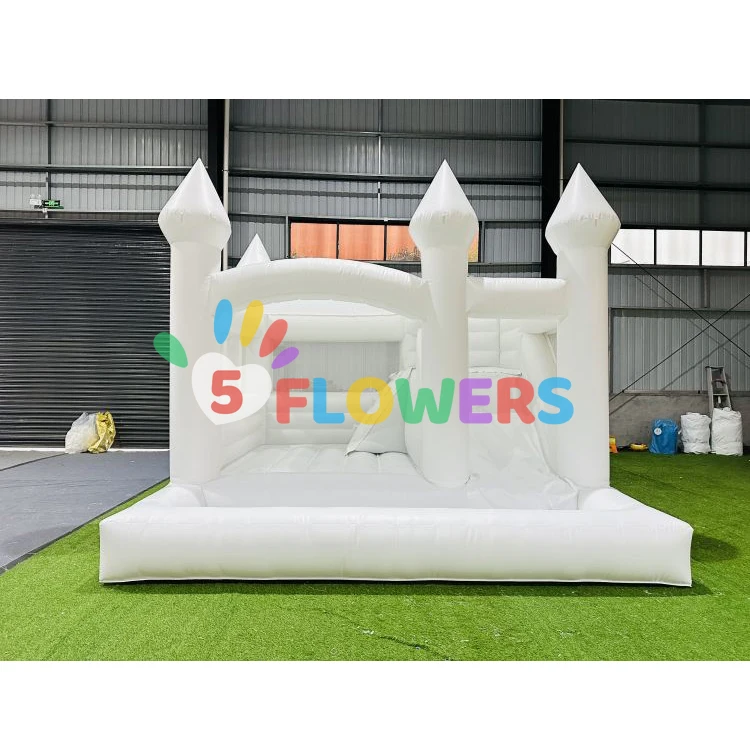 In stock ready to ship commercial PVC white inflatables bouncy castle for kids adults 4.5*4.5m bounce house with slide and pool